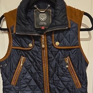 Vince Camuto Navy and Brown Quilted Vest